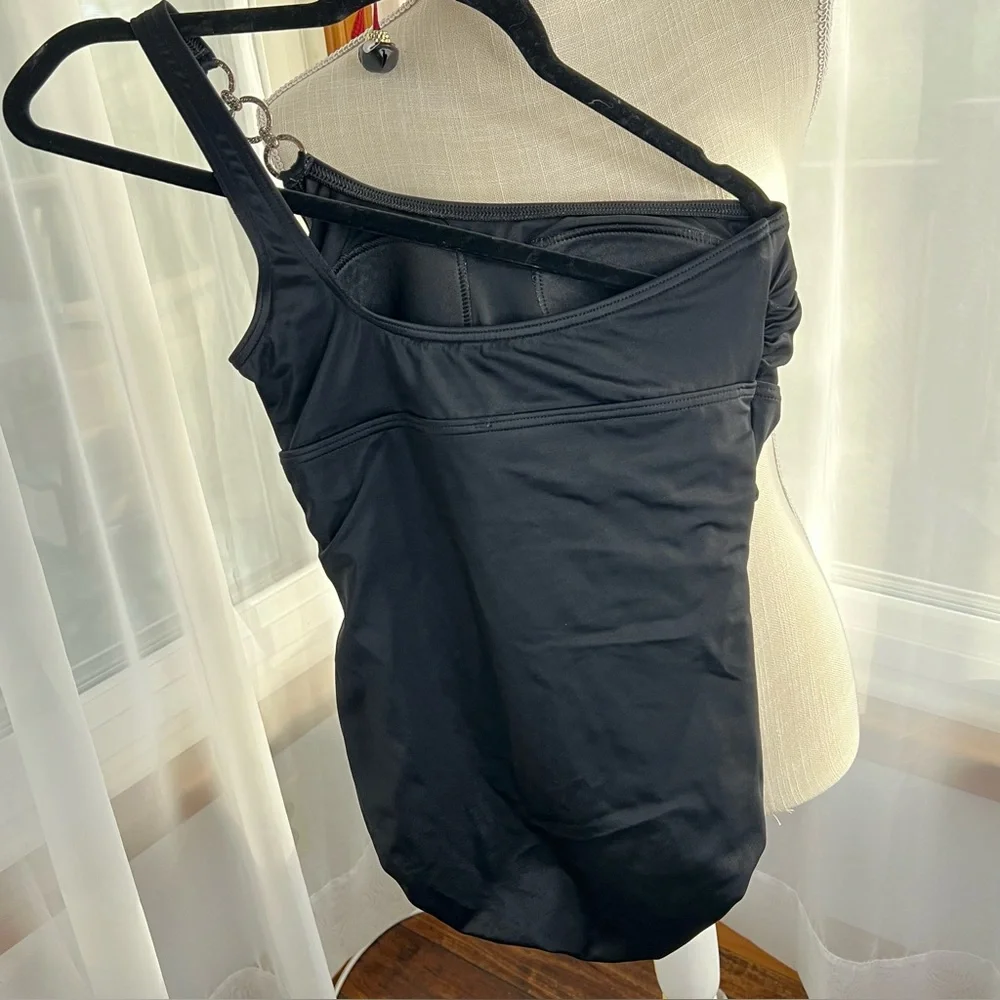 Lands’ End One Piece Slimming Tummy Control Swimsuit Asymmetric Black Size 6 - Picture 5 of 10